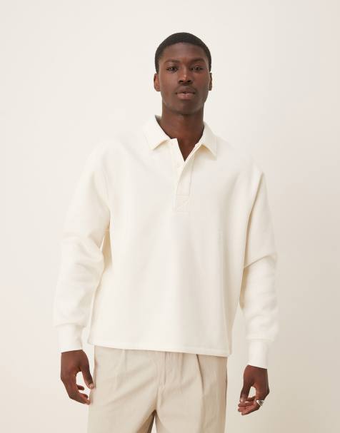 ASOS DESIGN - Cremehvid afslappet polo-sweatshirt med knapper og skjult knapstolpe - view 1