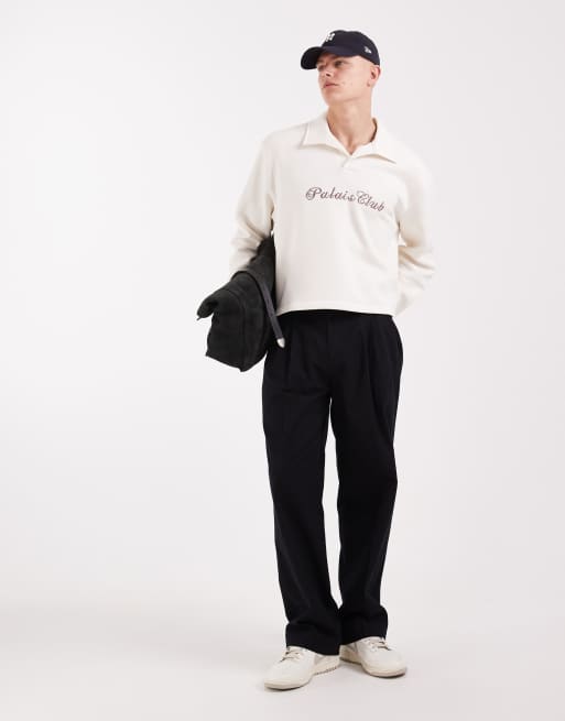 ASOS DESIGN - Cremehvid afslappet polo-sweatshirt med tekstbroderi, 2 af 5