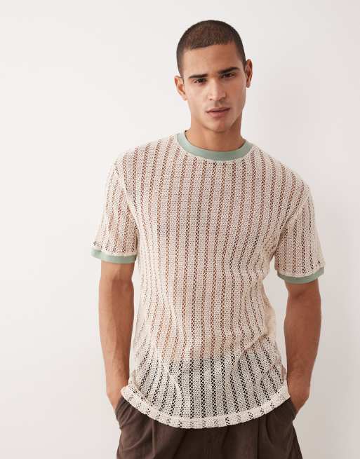 ASOS DESIGN - Cremehvid afslappet ringer-T-shirt i ribstrikket tekstur, 2 af 5