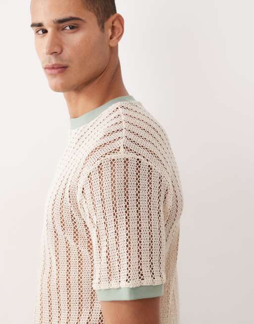 ASOS DESIGN - Cremehvid afslappet ringer-T-shirt i ribstrikket tekstur, 4 af 5