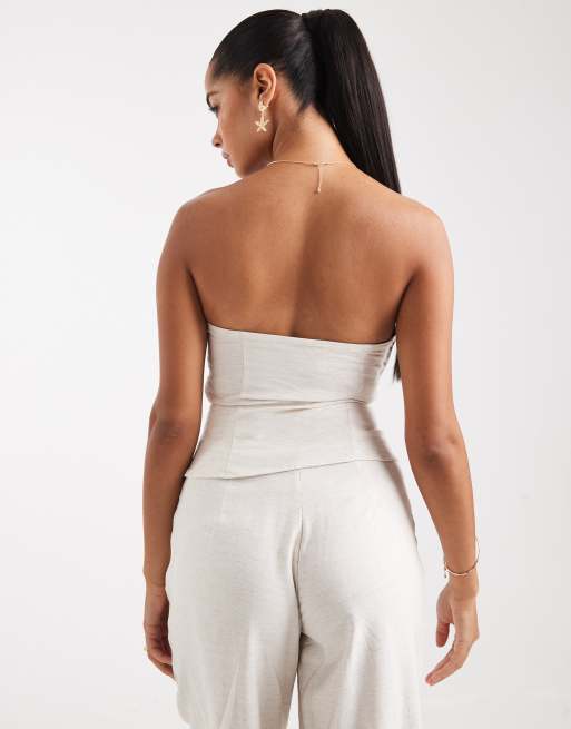 ASOS DESIGN - Cremehvid bandeau-top med indsyninger i taljen - Del af sæt, 3 af 4