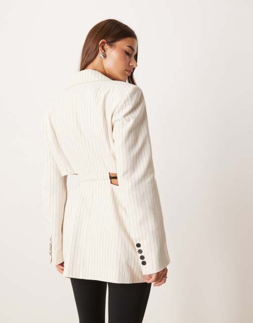 ASOS DESIGN - Cremehvid blazer med striber og taljeudskæring - Del af sæt, 3 af 4