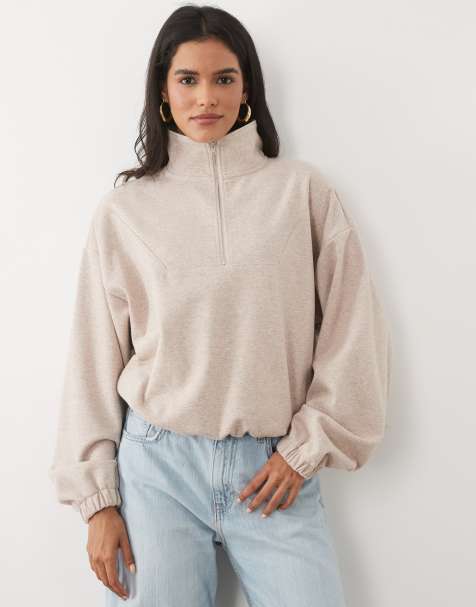 ASOS DESIGN - Cremehvid børstet vindjakke med halv lynlås og sildebensmønster - view 1