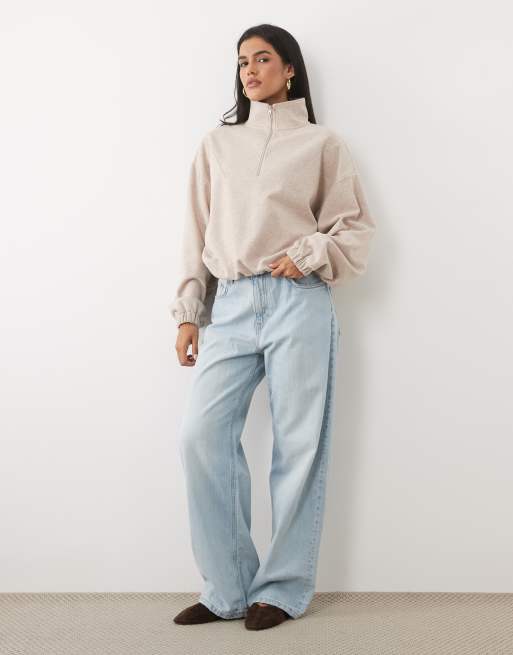 ASOS DESIGN - Cremehvid børstet vindjakke med halv lynlås og sildebensmønster, 3 af 4