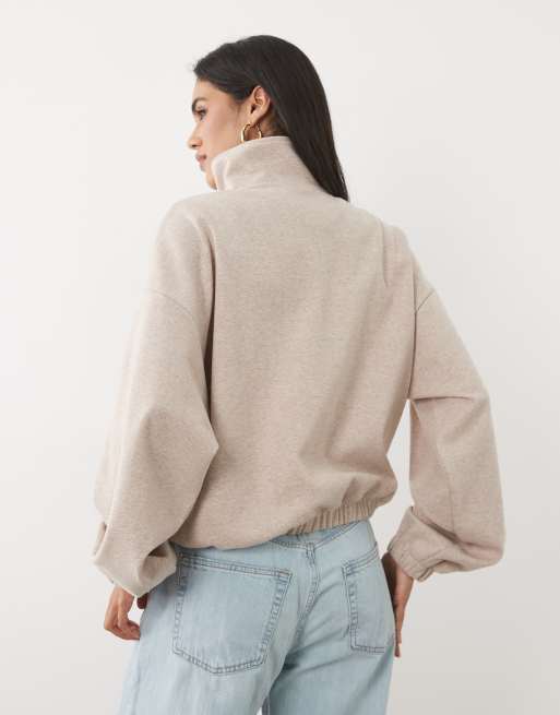 ASOS DESIGN - Cremehvid børstet vindjakke med halv lynlås og sildebensmønster, 4 af 4