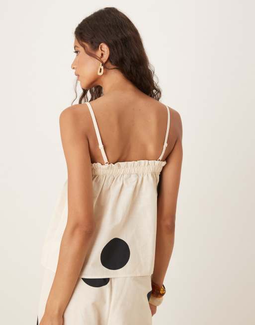 ASOS DESIGN - Cremehvid cami-top med sorte polkaprikker i hørblanding - Del af sæt, 3 af 4
