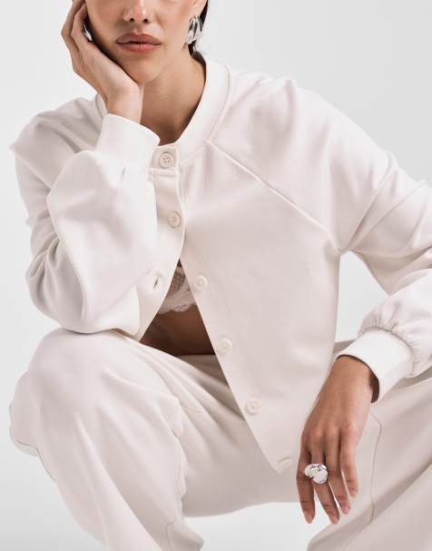 ASOS DESIGN - Cremehvid cardigan i interlock-stof - view 1