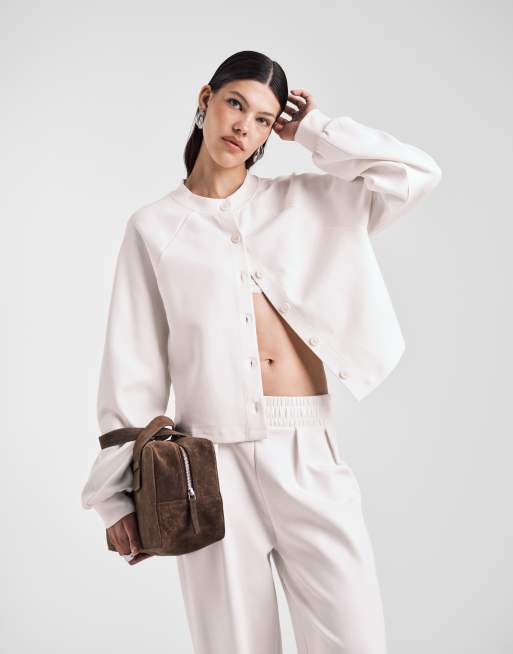 ASOS DESIGN - Cremehvid cardigan i interlock-stof, 2 af 4