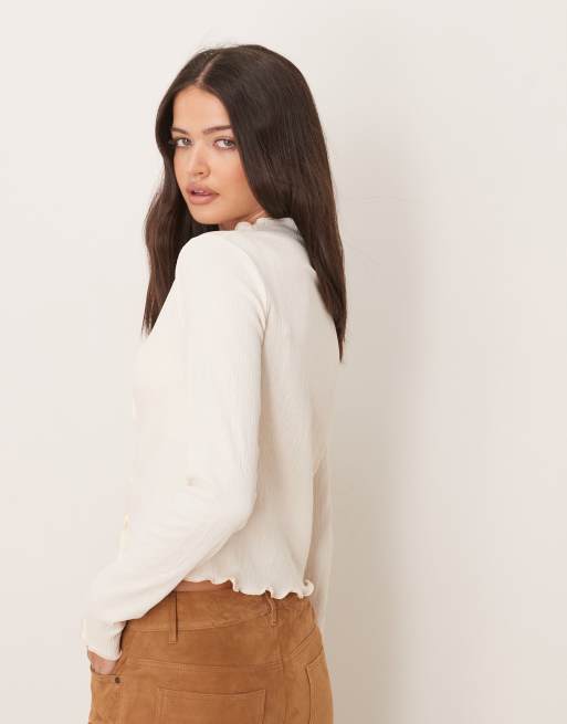 ASOS DESIGN - Cremehvid cardigan med bølgekant og gennemgående knapper , 3 af 4