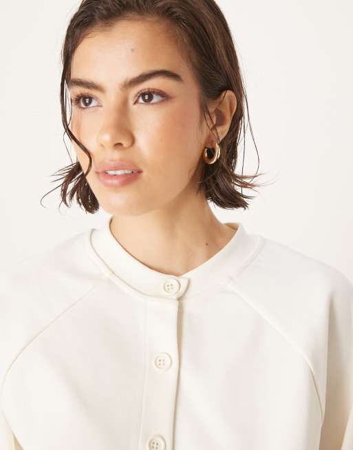 ASOS DESIGN - Cremehvid cardigan med interlocksømme - Del af sæt, 4 af 4