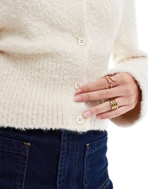 ASOS DESIGN - Cremehvid cardigan med rund hals i bouclé, 3 af 4