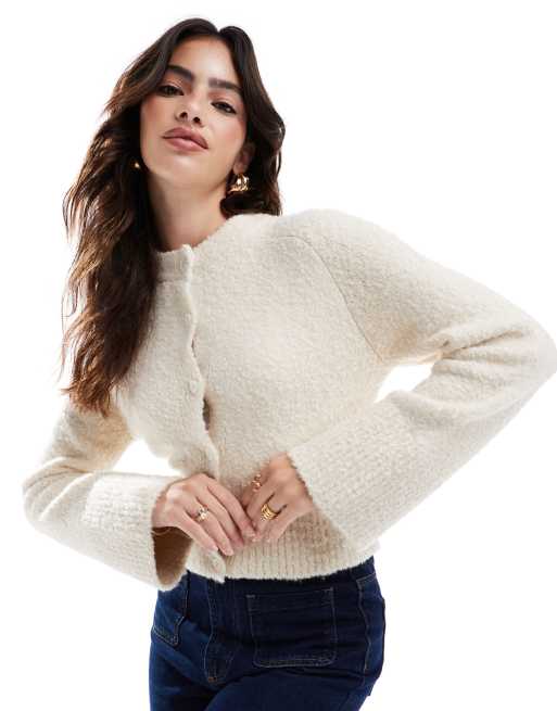 ASOS DESIGN - Cremehvid cardigan med rund hals i bouclé, 4 af 4