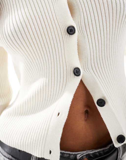 ASOS DESIGN - Cremehvid cardigan med V-hals i ribstrik, 4 af 4