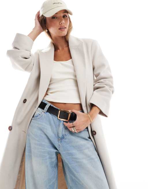 ASOS DESIGN - Cremehvid dad-frakke med skulderpuder, 2 af 4