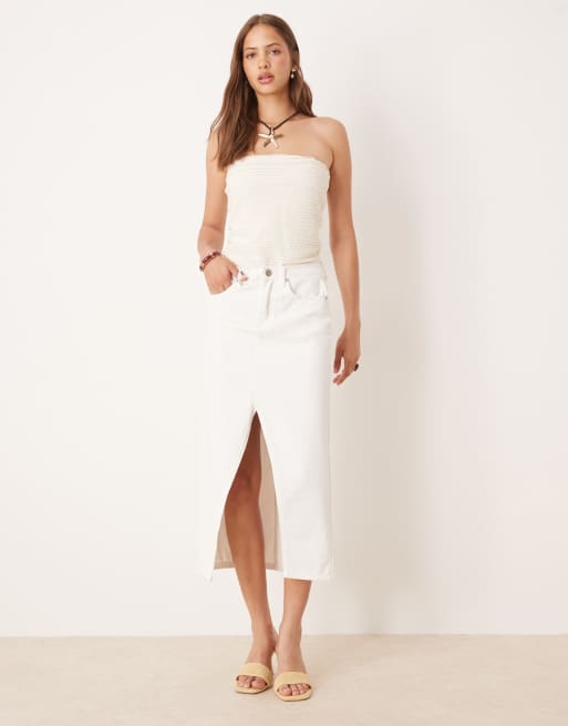 ASOS DESIGN - Cremehvid halvgennemsigtig hæklet longline-top med bandeau-snit, 4 af 4