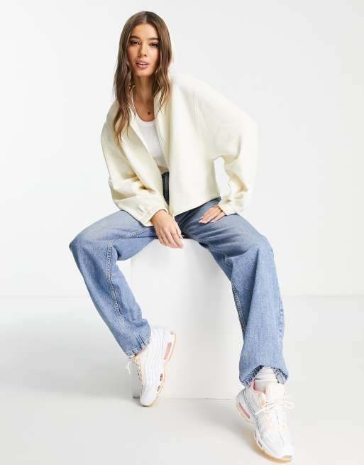 ASOS DESIGN - Cremehvid hættetrøje med gennemgående lynlås i firkantet pasform, 4 af 4