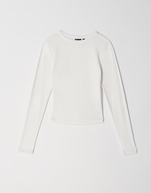 ASOS DESIGN - Cremehvid krympet T-shirt med lange ærmer og blød finish, 5 af 5