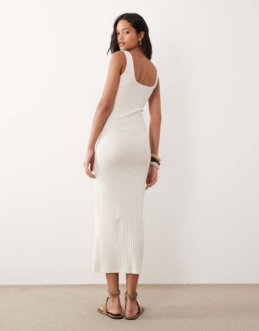 ASOS DESIGN - Cremehvid midikjole med ribber og knapper samt picot-kant, 4 af 4