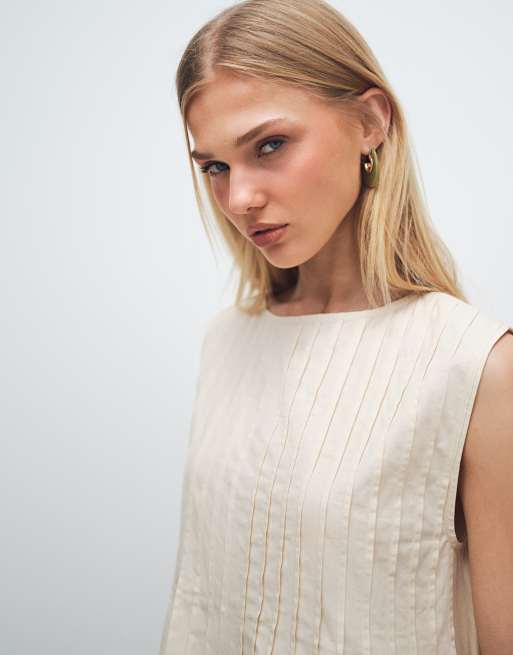 ASOS DESIGN - Cremehvid minikjole med bred halsudskæring og pintucks, 2 af 7