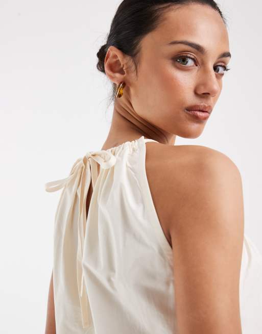 ASOS DESIGN - Cremehvid minikjole med trapez-formet talje og halterneck, 3 af 4