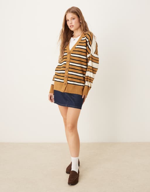 ASOS DESIGN - Cremehvid og karamelfarvet boyfriend-cardigan med striber, 2 af 4