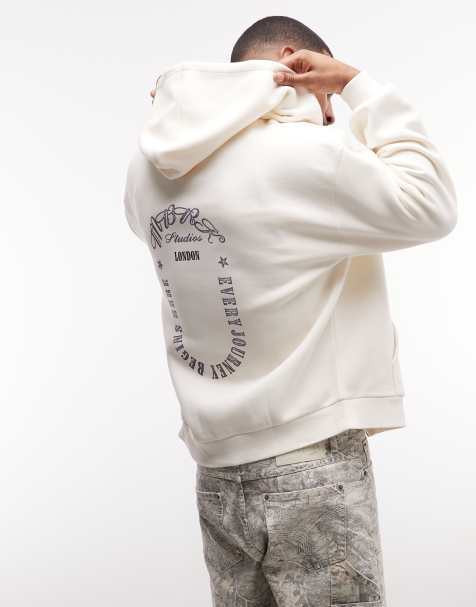 ASOS DESIGN - Cremehvid oversized hættetrøje med lynlås og grafik - view 1