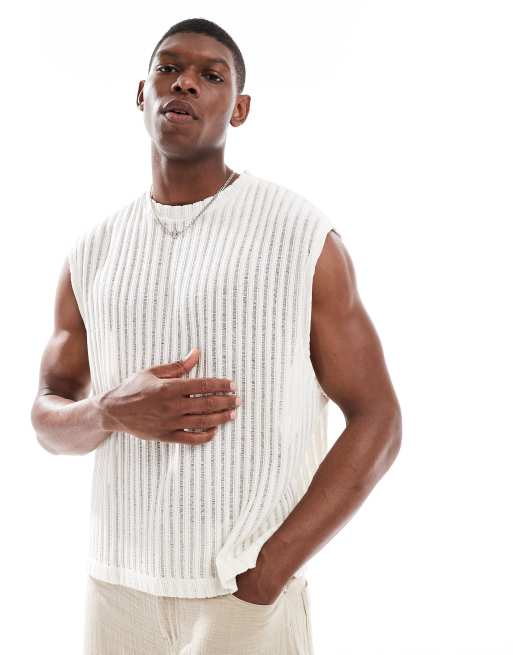 ASOS DESIGN - Cremehvid oversized overdel med stribedetaljer i firkantet pasform