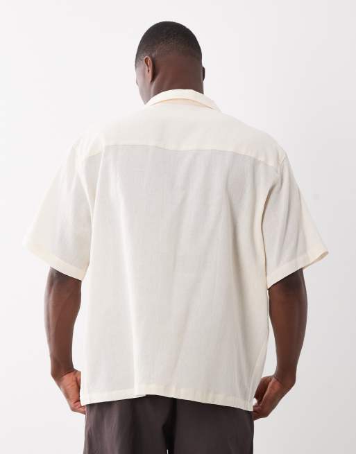 ASOS DESIGN - Cremehvid oversized skjorte med blomstermotiv, 4 af 5