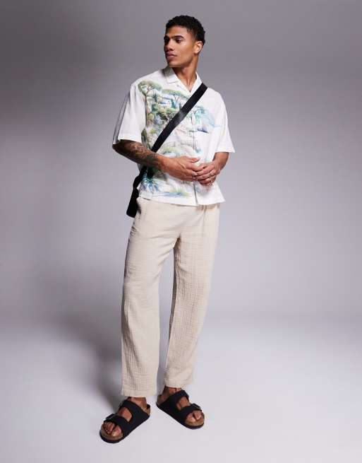 ASOS DESIGN - Cremehvid oversized skjorte med reverskrave og print i firkantet pasform, 3 af 4