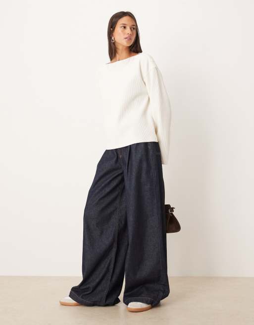 ASOS DESIGN - Cremehvid oversized striktrøje med lange ærmer og knapdetaljer, 2 af 4