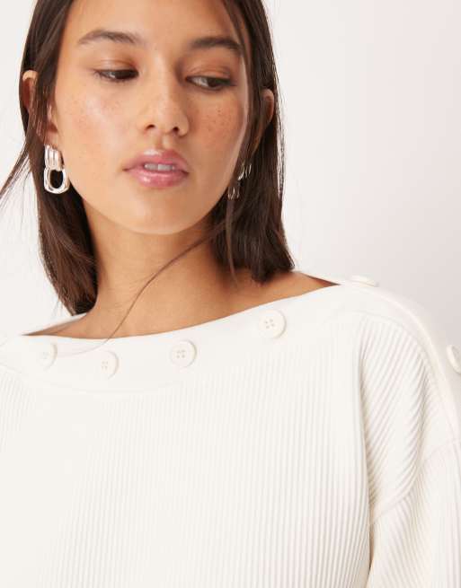 ASOS DESIGN - Cremehvid oversized striktrøje med lange ærmer og knapdetaljer, 3 af 4