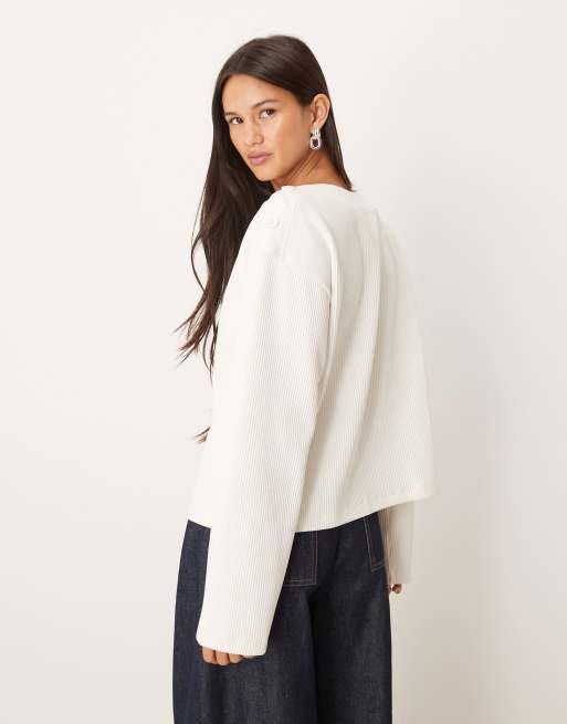 ASOS DESIGN - Cremehvid oversized striktrøje med lange ærmer og knapdetaljer, 4 af 4