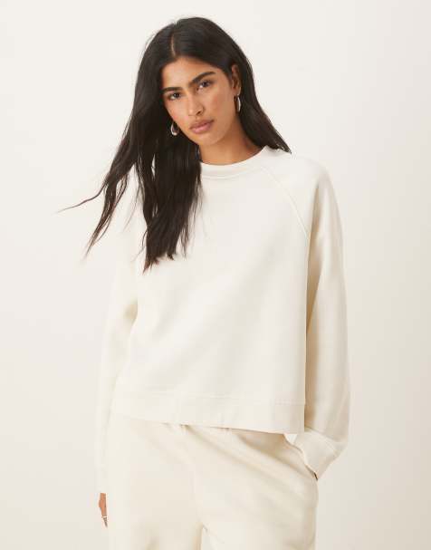ASOS DESIGN - Cremehvid oversized sweatshirt med raglandetaljer og børstet tekstur - view 1