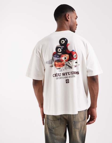 ASOS DESIGN - Cremehvid oversized T-shirt med billardgrafik - view 1