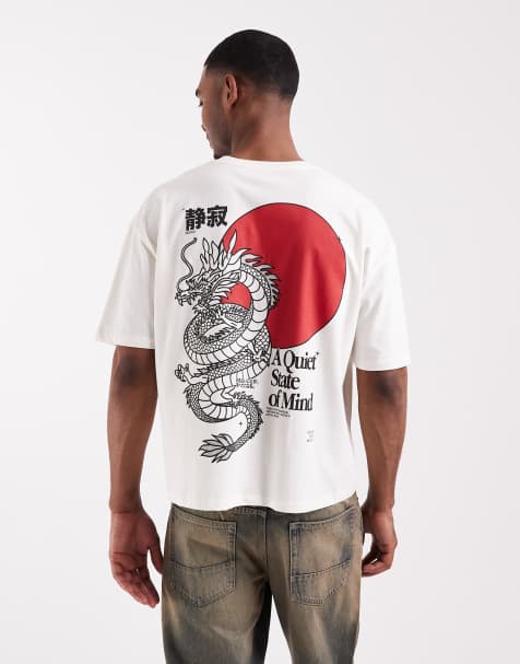 ASOS DESIGN - Cremehvid oversized T-shirt med dragegrafik - view 1