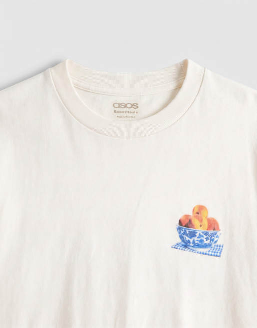 ASOS DESIGN - Cremehvid oversized T-shirt med ferskenprint og firkantet pasform, 8 af 9