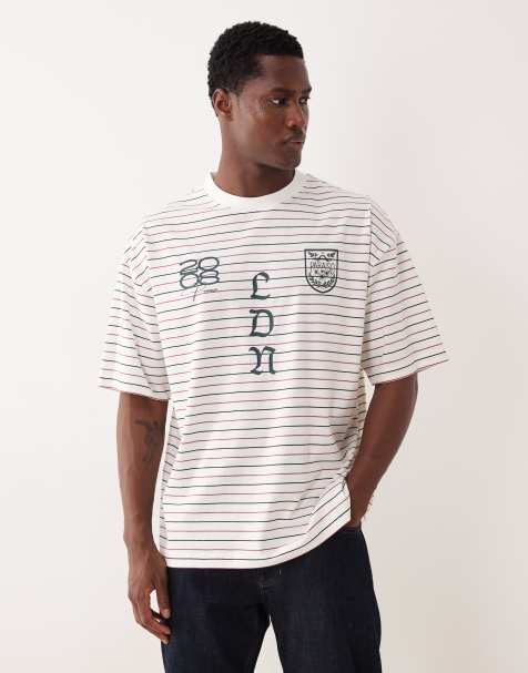 ASOS DESIGN - Cremehvid oversized T-shirt med grafik og striber - view 1