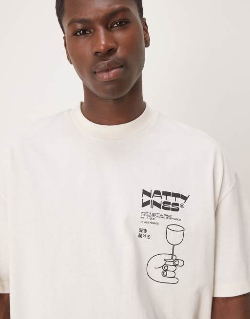 ASOS DESIGN - Cremehvid oversized T-shirt med grafisk drinksprint i firkantet pasform , 2 af 4