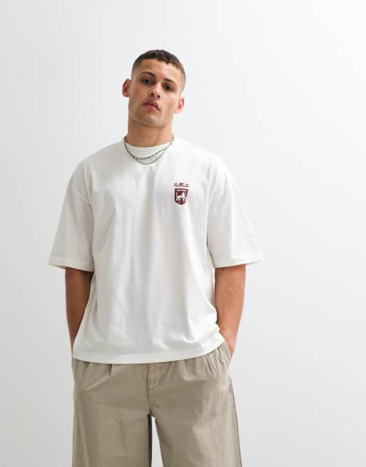 ASOS DESIGN - Cremehvid oversized T-shirt med tekstgrafik og firkantet pasform, 3 af 5