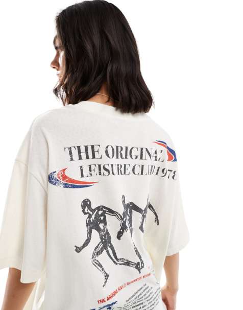 ASOS DESIGN - Cremehvid oversized T-shirt med tekstur og grafisk 'Leisure Print'-print på ryggen - view 1