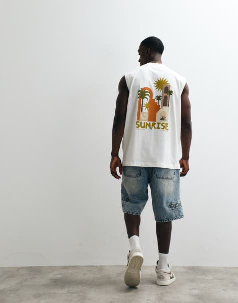 ASOS DESIGN - Cremehvid oversized tanktop med feriegrafik - view 1