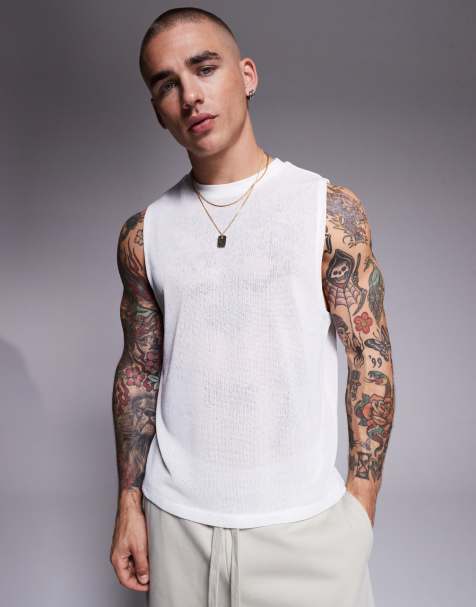 ASOS DESIGN - Cremehvid oversized tanktop med tekstur i firkantet pasform - view 1
