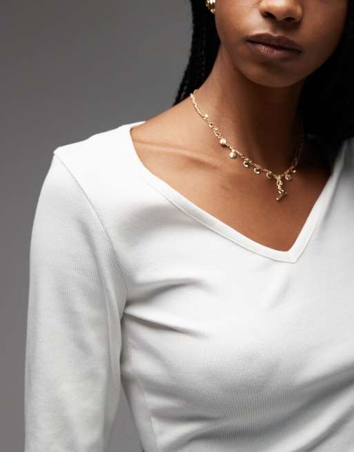ASOS DESIGN - Cremehvid ribstrikket top med lange ærmer og V-hals, 3 af 4