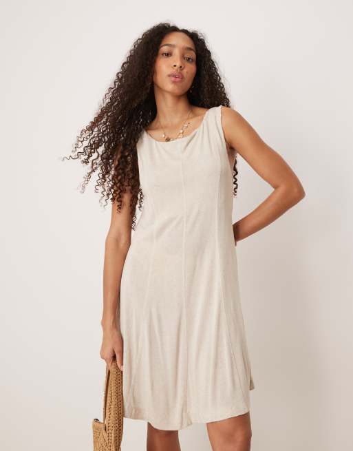 ASOS DESIGN - Cremehvid ærmeløs tennis-minikjole i hørlook, 2 af 4
