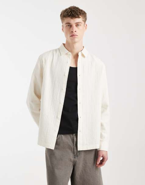 ASOS DESIGN - Cremehvid skjorte i krølstof i Regular Fit - view 1