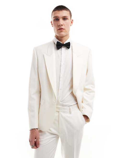 ASOS DESIGN - Cremehvid smoking-habitjakke i slim fit