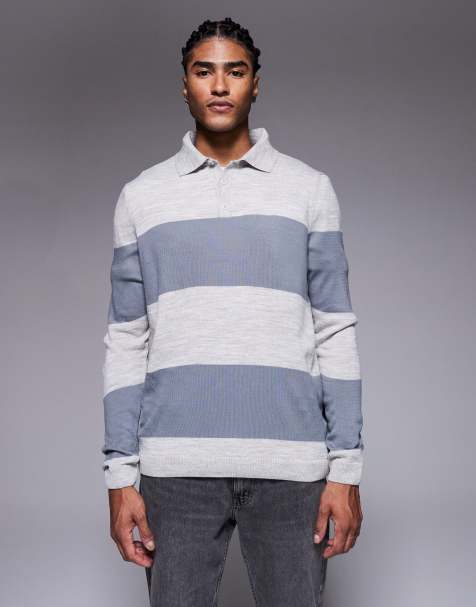 ASOS DESIGN - Cremehvid strikket afslappet polo-T-shirt med lange ærmer - view 1