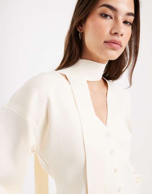 ASOS DESIGN - Cremehvid strikket cardigan med struktur og tørklædedetalje, 4 af 4