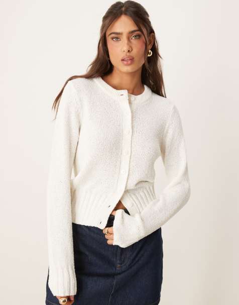 ASOS DESIGN - Cremehvid strikket cardigan med tekstur og rund hals - view 1