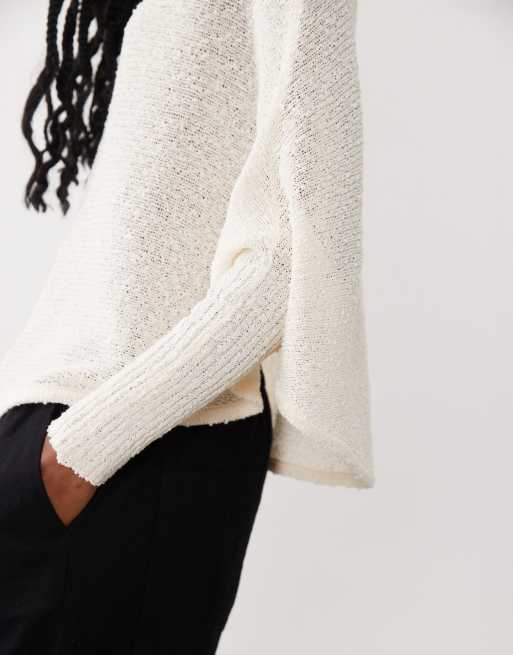 ASOS DESIGN - Cremehvid strikket trøje med flagermusærmer og nistret tekstur, 3 af 4